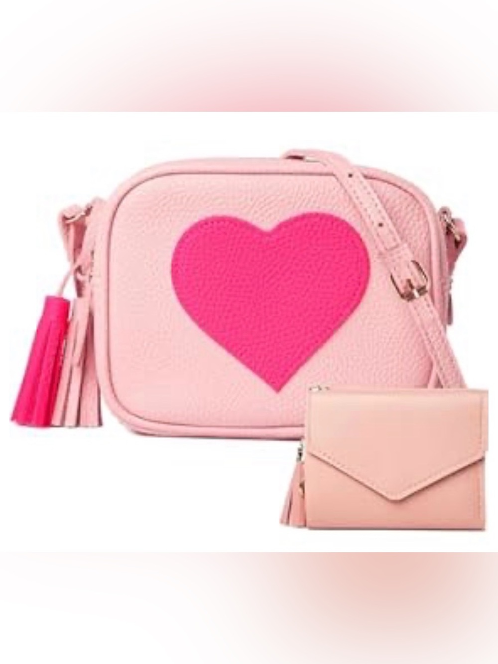 Girls Pink Heart Crossbody Purse Wallet Set Faux Leather NWT Valentine